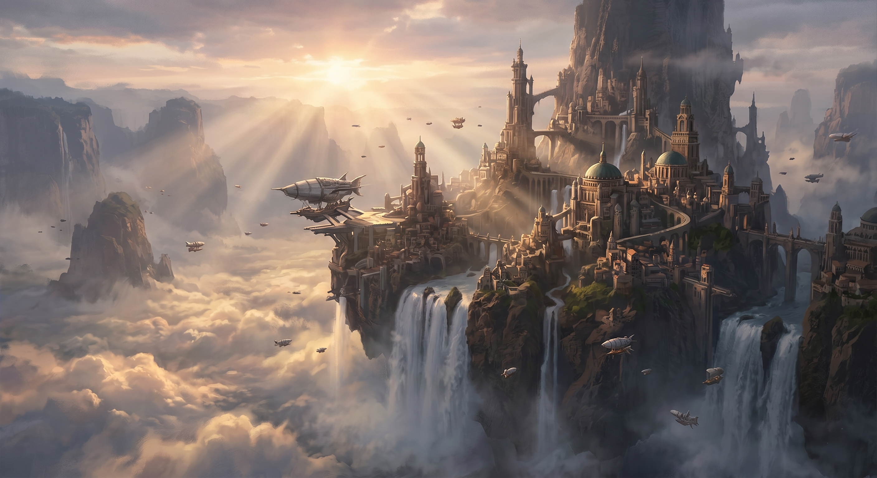 Example image for the prompt: Floating city concept art