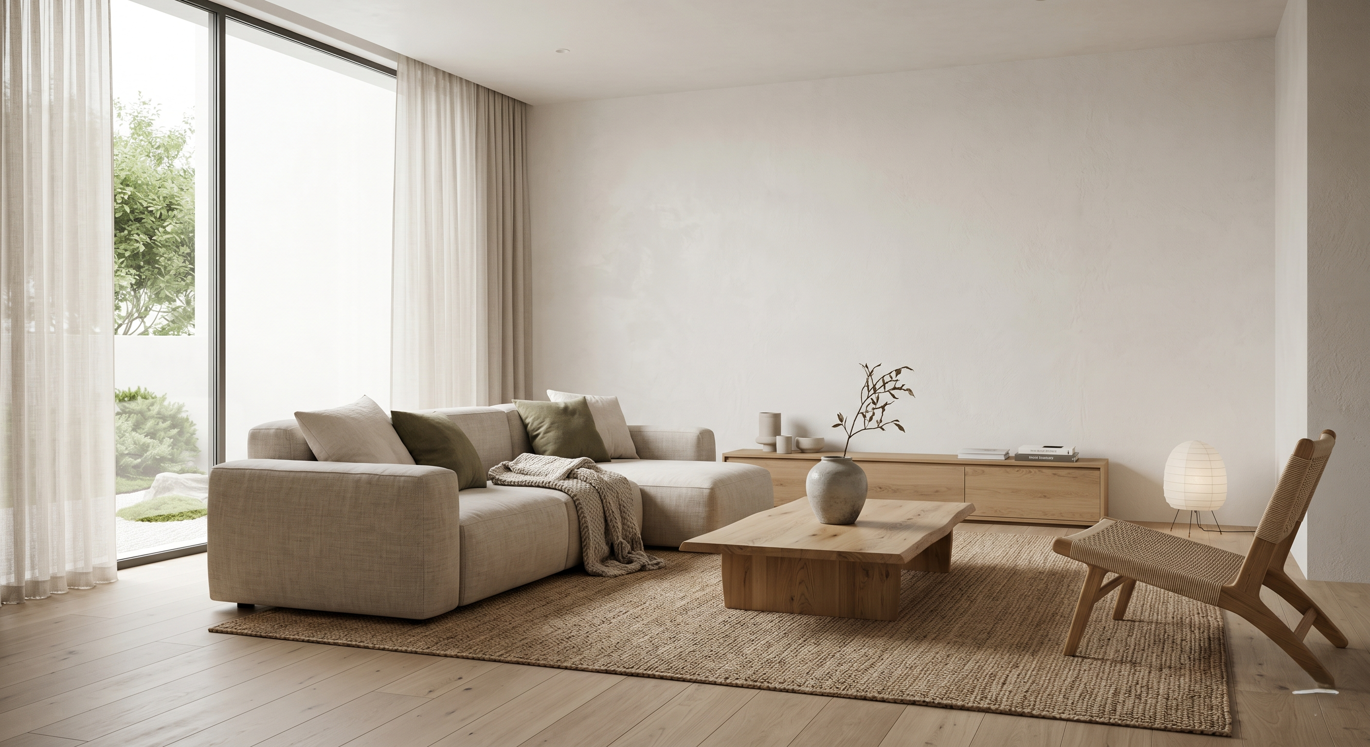 Example image for the prompt: Japandi living room