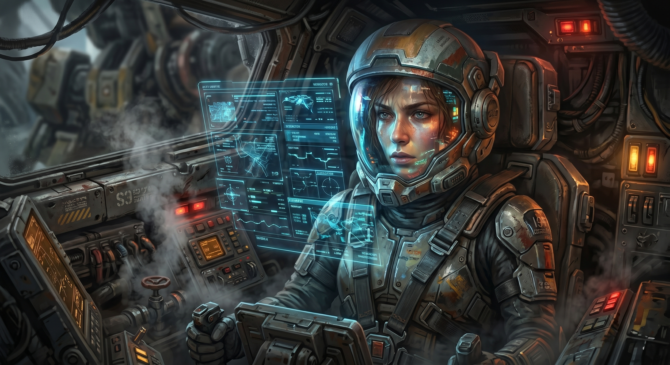 Example image for the prompt: Mech pilot in cockpit