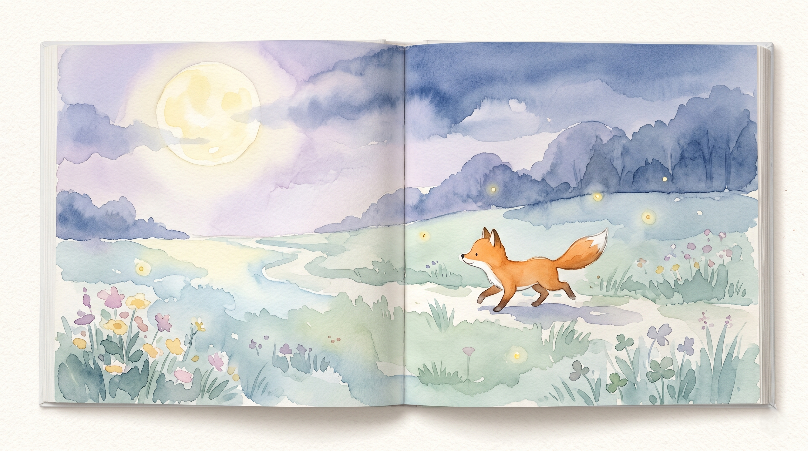 Example image for the prompt: Watercolor storybook spread